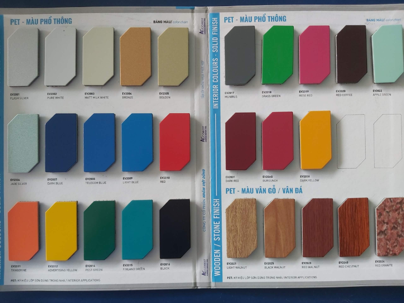 Bảng màu alu ngoài trời đa dạng màu sắc