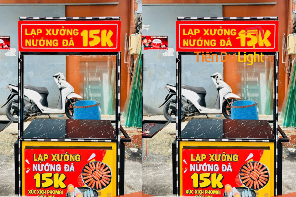 Xe đẩy lạp xưởng nướng đá