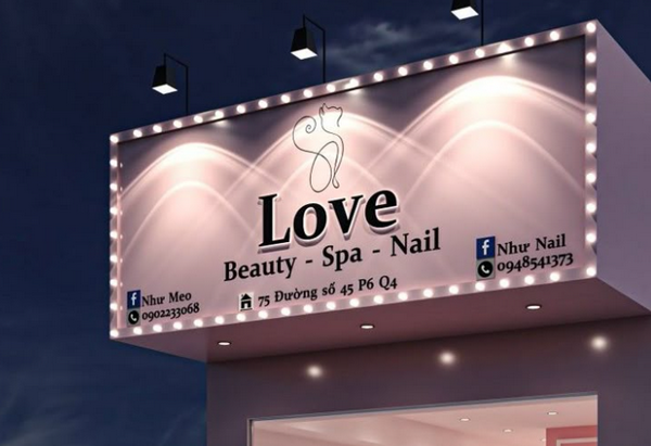 Bảng hiệu nail spa thiết kế sang trọng với tone hồng pastel chủ đạo