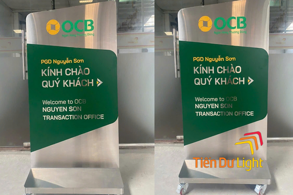 Biển chỉ dẫn tòa nhà văn phòng inox xước ngang, mặt cán decal 3M