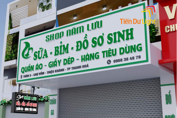Biển quảng cáo đồ sơ sinh chữ nổi và biển vẫy led ma trận 