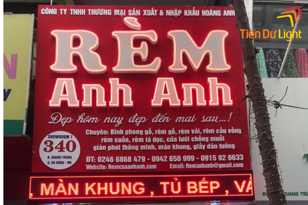 Biển quảng cáo rèm cửa chữ nổi kèm hệ thống led chiếu sáng