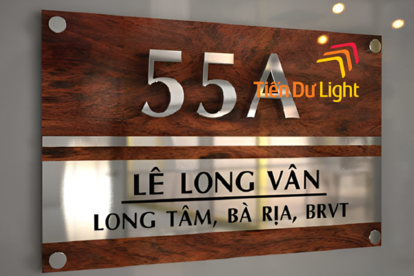 Biển số nhà bằng gỗ kết hợp inox