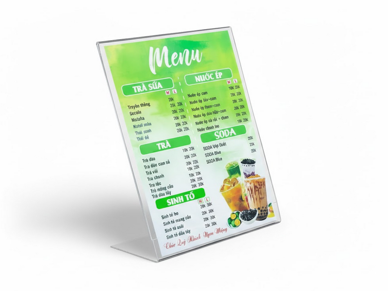 Menu mica chữ L để bàn