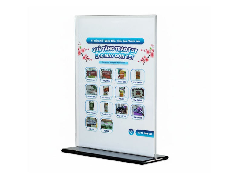 Menu mica để bàn chữ T