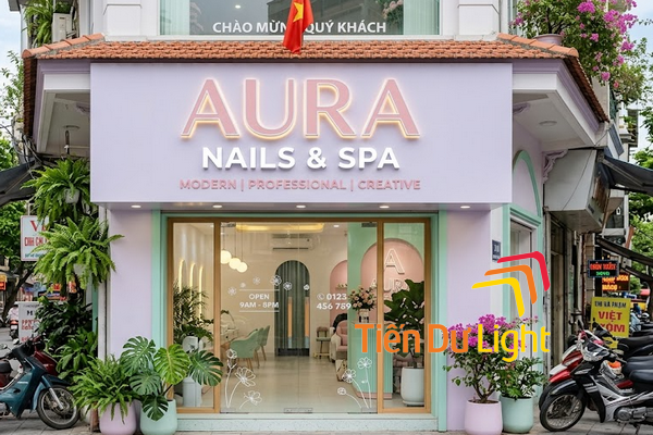 Bảng hiệu nails đẹp phong cách hiện đại với chữ nổi mica LED