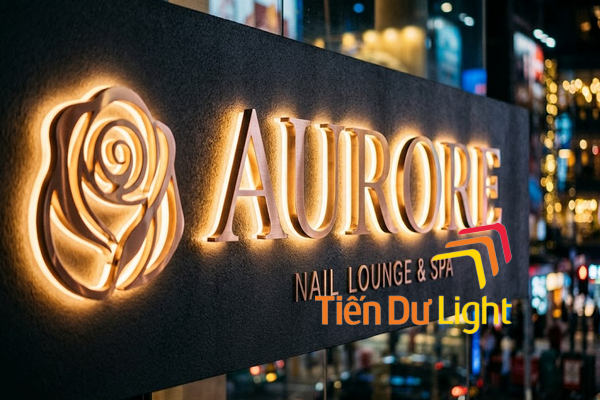 Biển hiệu tiệm nail chữ nổi inox sáng chân ban đêm đẹp sang trọng