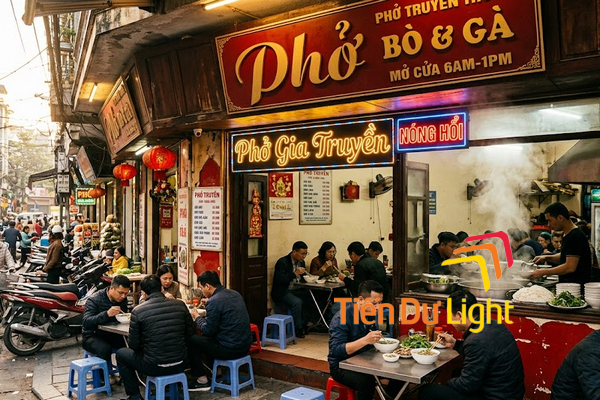 Bảng hiệu phở truyền thống Hà Nội nền đỏ chữ vàng phong cách cổ điển