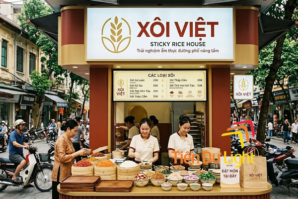 Chuỗi quán xôi thương hiệu với hệ thống bảng hiệu đồng bộ