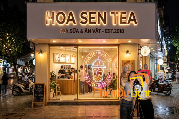 Biển quảng cáo quán trà sữa đẹp chữ nổi LED inox
