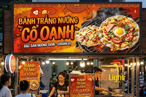 Bảng hiệu bánh tráng nướng bắt mắt, thu hút khách ăn vặt