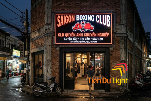 Bảng hiệu boxing ban đêm tỏa sáng ấn tượng, thu hút học viên từ xa