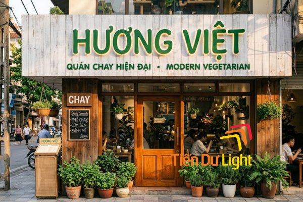 Mẫu bảng hiệu cơm chay tối giản nhưng vẫn tạo điểm nhấn