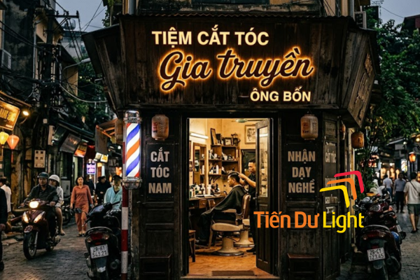 Biển hiệu tiệm cắt tóc nam phong cách vintage với đèn LED Pull neon