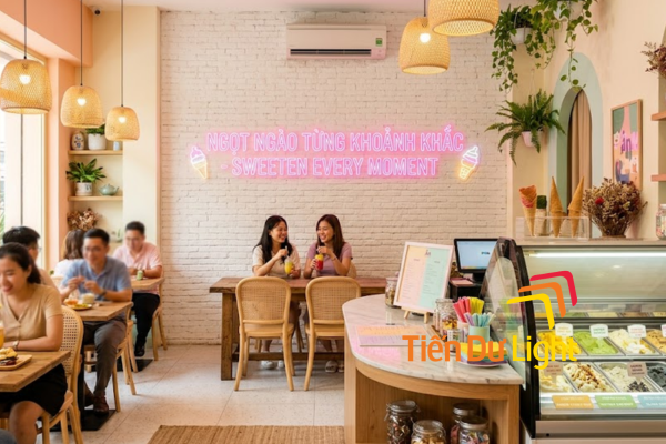 Bảng hiệu kem đẹp giúp quán kem nổi bật, khiến khách hàng muốn ghé vào