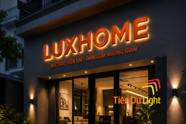 Chữ nổi inox sơn màu cam 3D gắn trên mặt tiền showroom