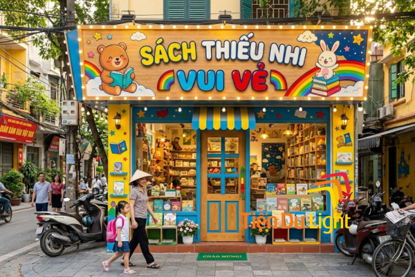 Mẫu bảng hiệu nhà sách thiếu nhi đầy màu sắc và sáng tạo