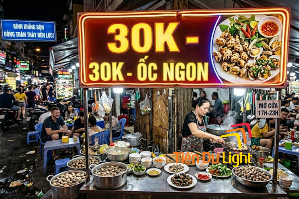Bảng hiệu quán ốc 30k chuẩn trend cho quán bình dân