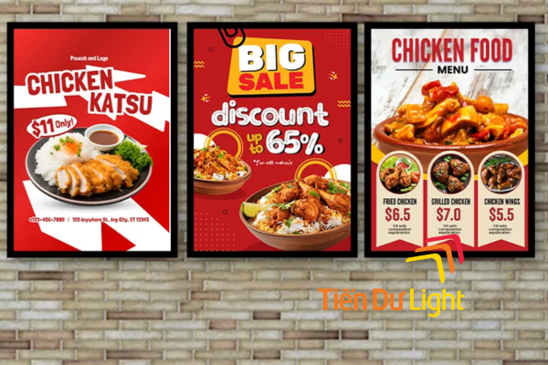 Bảng menu đèn LED treo tường hộp đèn siêu mỏng tại nhà hàng