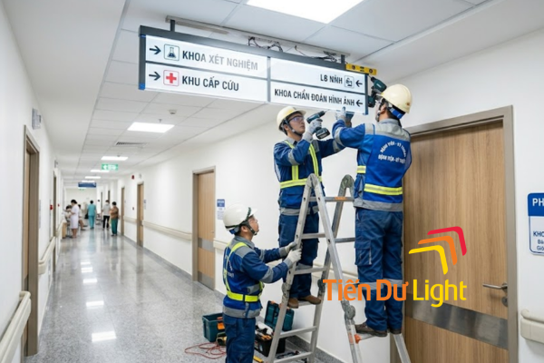 Thi công lắp đặt biển chỉ dẫn bệnh viện cần đội ngũ có kinh nghiệm và quy trình chuẩn