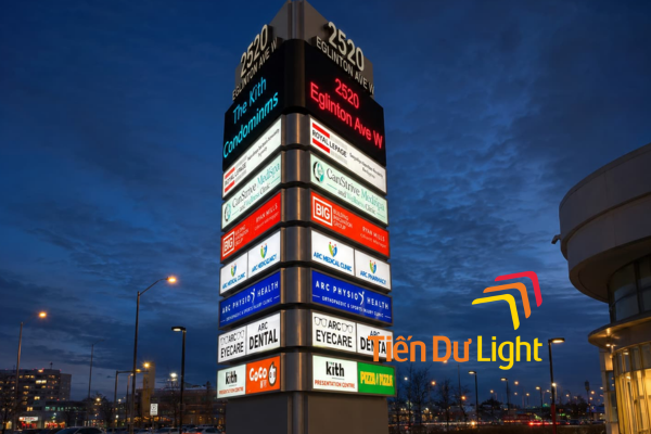 Biển pylon trung tâm thương mại chiếu sáng ban đêm