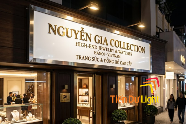 Biển quảng cáo nền trắng chữ vàng sang trọng và nổi bật