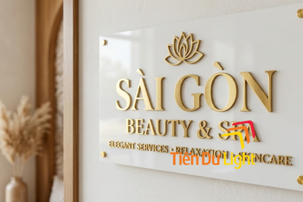 Mẫu bảng hiệu nền trắng chữ vàng đẹp, ấn tượng, sang trọng
