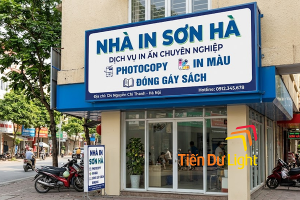 Biển quảng cáo photocopy dạng hộp đèn LED sáng rực vào ban đêm