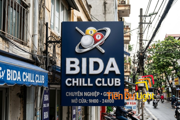 Mẫu biển vẫy bida chữ nổi inox sáng chân, sang trọng và bền bỉ