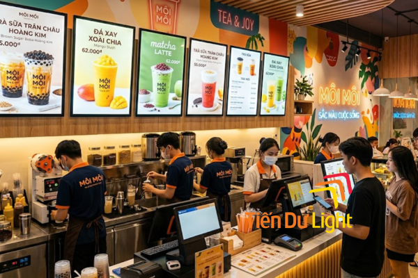 Hộp đèn quảng cáo đồng bộ giữa các chi nhánh trà sữa