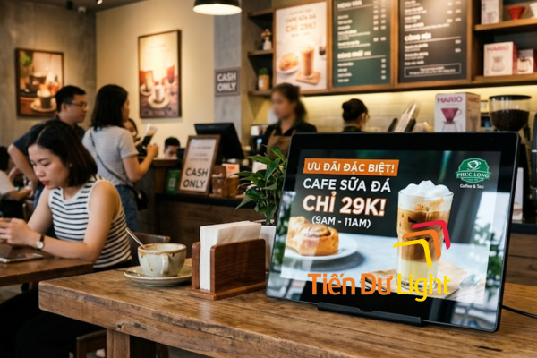 Màn hình quảng cáo để bàn hiển thị khuyến mãi