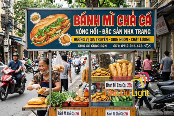 Bảng hiệu bánh mì chả cá đơn giản
