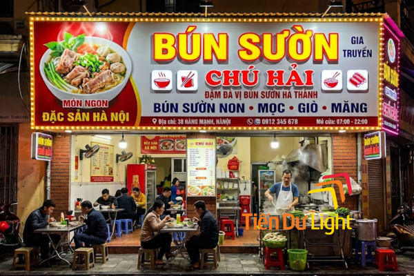 Thi công bảng hiệu bún sườn chắc chắn, thẩm mỹ