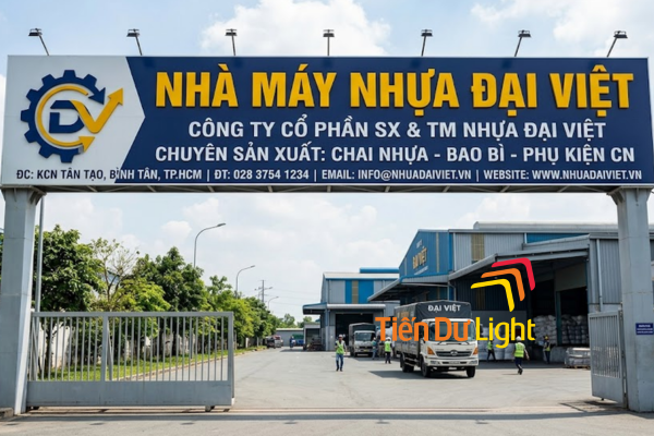 Bảng hiệu nhà máy nhựa thiết kế hiện đại, nổi bật