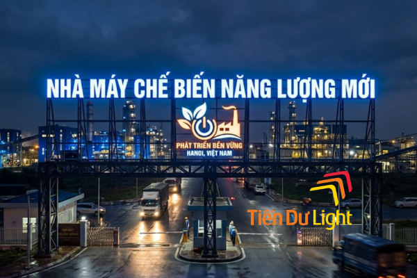 Bảng hiệu nhà máy phát sáng đẹp ban ngày, rực sáng ban đêm