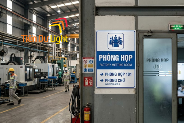Biển phòng họp nhà máy, tối ưu nhận diện, đồng bộ không gian