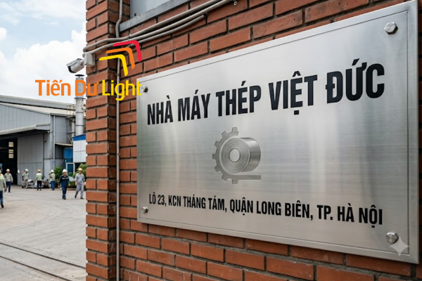 Biển tên nhà máy bằng inox sang trọng, bền đẹp, tuổi thọ vượt trội