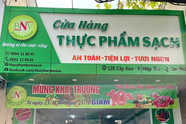 Mẫu bảng hiệu thực phẩm sạch chữ nổi