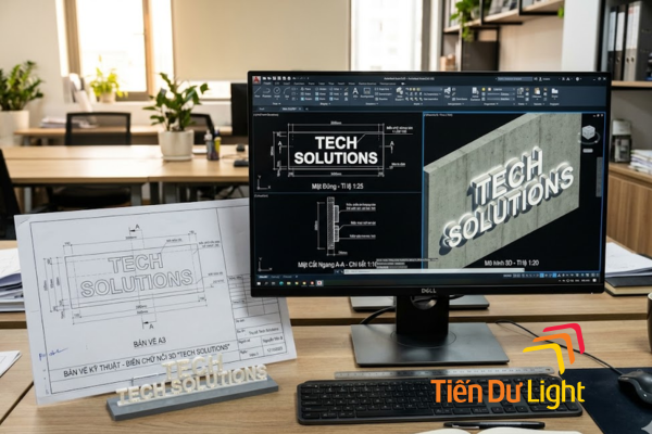 Dịch vụ thiết kế biển quảng cáo 3D trọn gói sản xuất thi công Tiến Dư Light 
